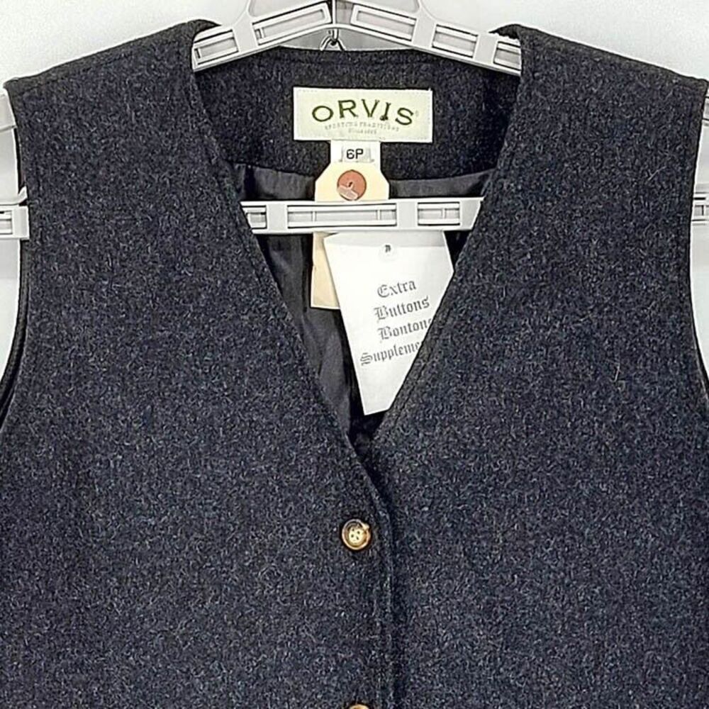 Orvis Wool Dress Womens Sz 6P Gray Button Front Maxi Tweed Dark Academia Western - Picture 3 of 7